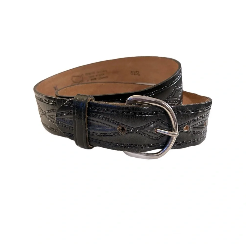 Santa Fe Co Belt Women’s Large Black Leather Western Leather Diamond Concho Belt